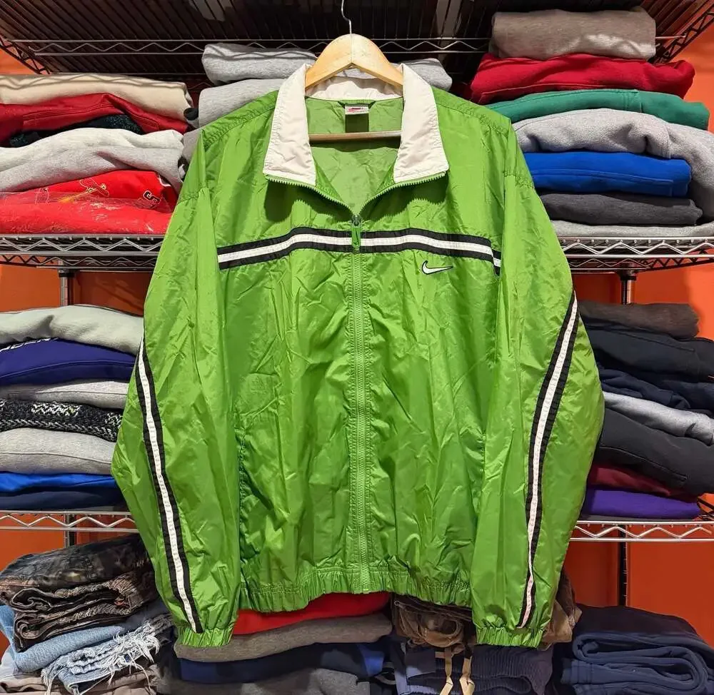 Vintage 90s Nike Lime Green Striped Windbreaker Jacket XL Men
